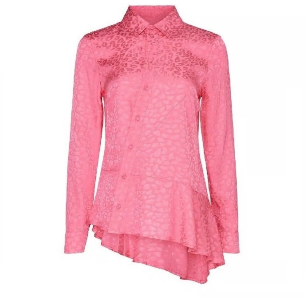 Koché Anthropologie Asymmetrical Pink Leopard‎ Jaquard Blouse - Size 38